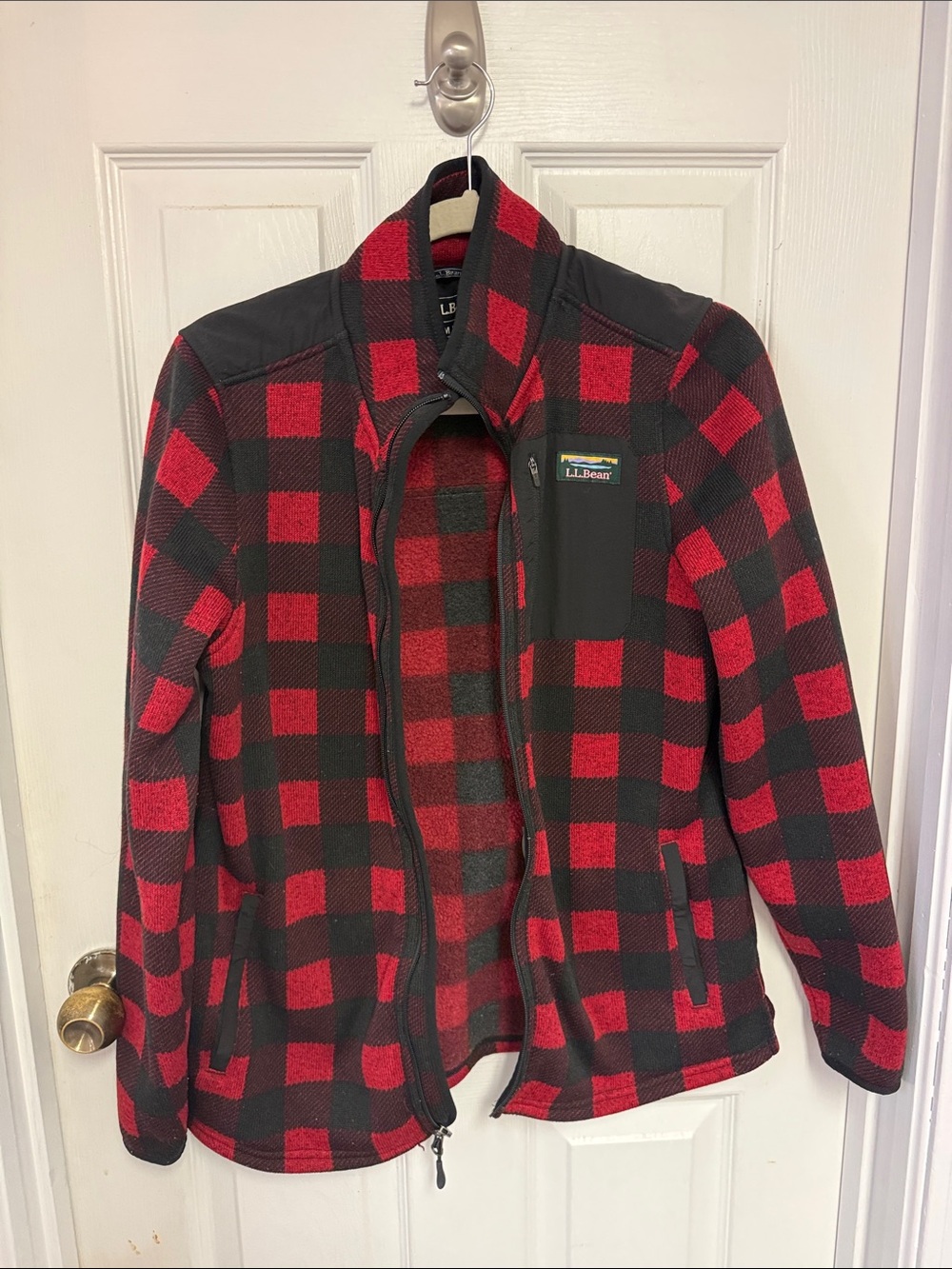 L.L. Bean Red and Black Buffalo Plaid Fleece Jacket